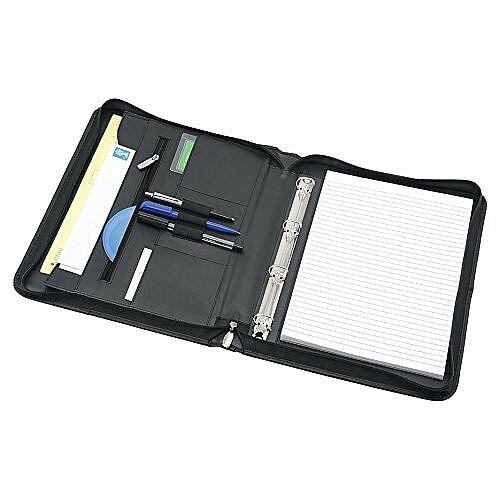 A6 Zipped Leather Conference Folder Business Document Bag Portfolio Brown