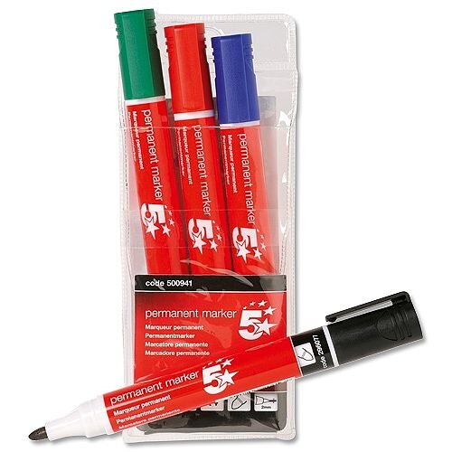 5 Star Permanent Marker Bullet Tip Assorted 2.0mm Pk Of 4 5 Star Permanent Marker Bullet Tip Assorted 2.0mm Pk Of 4