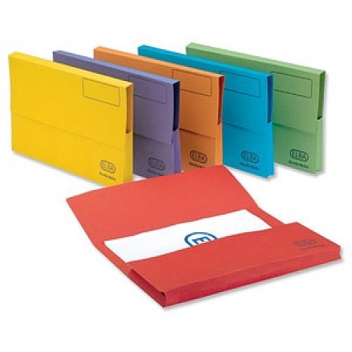 Blue Elba Foolscap 32 mm Capacity Strongline Half-Depth Flap Document Wallet Pack of 25 320 GSM Manilla