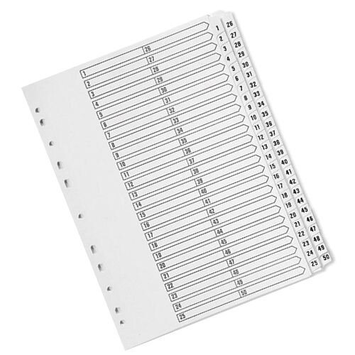 Index A4 Multi-Punched 1-50 Reinforced White Board Clear Tabbed Subject Dividers Q-Connect KF97057 Index A4 Multi-Punched 1-50 Reinforced White Board Clear Tabbed Subject Dividers Q-Connect KF97057