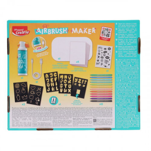 Kit Aérographe Électronique Pour Enfants – Airbrush Maker Avec Pochoirs Et Feutres, Effet Graffiti Sans Souffler