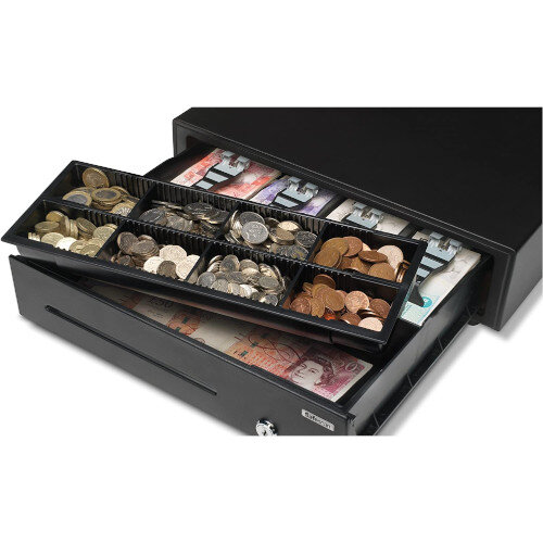 Safescan LD-4141 Light Duty Cash Drawer - 2 Keys, 3 Position Lock, 8 Coin and 4 Note Compartments - 132-0423 at Hunt Office Ireland