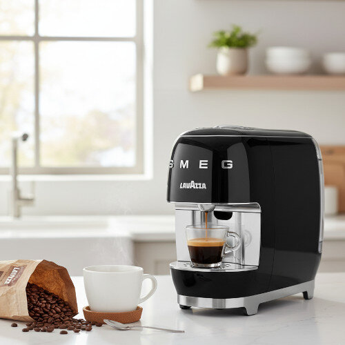 lifestyle image Lavazza A Modo Mio SMEG Capsule Coffee Machine Black