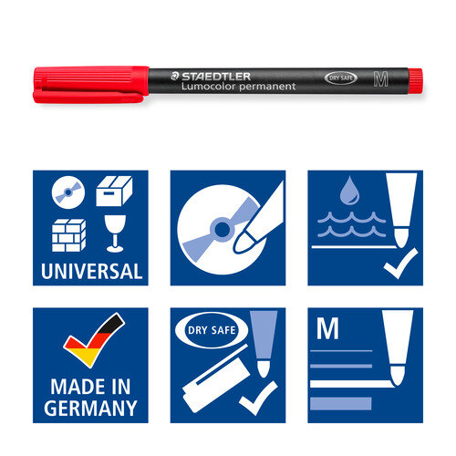 Staedtler Lumocolor Black Permanent Marker - Medium Tip 0.8mm  317-9, Pack of 10 Additional Image 4