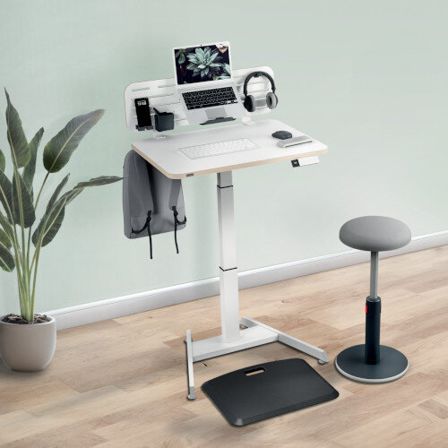 With Accessories - Leitz Ergo Small Electric Sit Stand Desk with Stand-Up Reminder