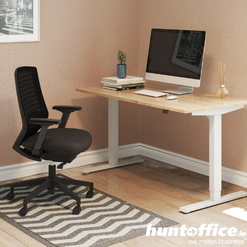 X.77 mesh ergonomic chair paired with height-adjustable sit-stand desk in bright office setting