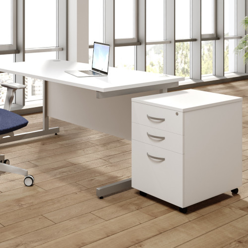lifestyle image with pedestal Office Desk Rectangular White Cantilever Legs W1200xD800xH725mm White Ashford