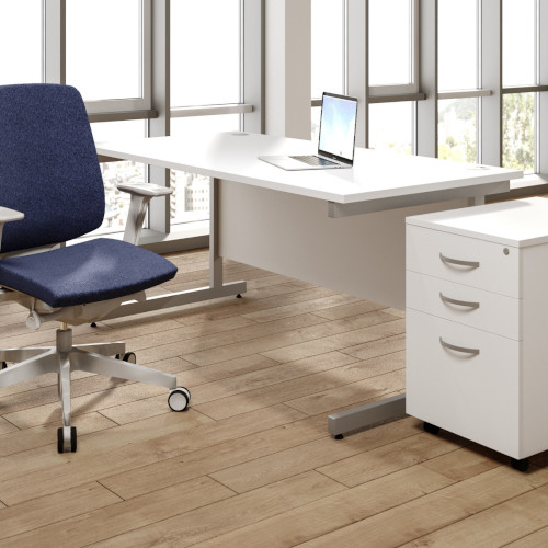 chair and desk Office Desk Rectangular Silver Cantilever Legs W1200xD800xH725mm White Ashford