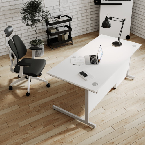 desk and chair Office Desk Rectangular Silver Cantilever Legs W1200xD800xH725mm White Ashford