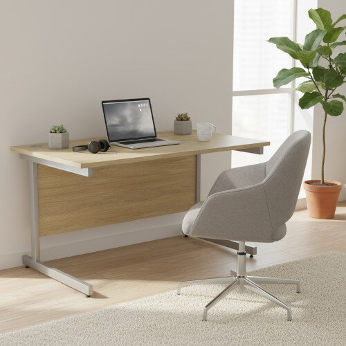 Home Office Setting - Office Desk Rectangular Silver Cantilever Legs W1400xD800xH725mm Urban Oak Ashford