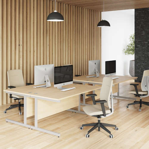 lifestyle Office Desk Rectangular Beech Top & Silver Cantilever Legs W1600xD800xH725mm Ashford - 15 Year Guarantee