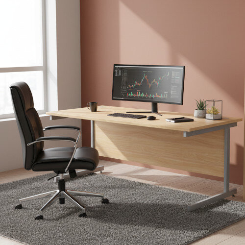 lifestyle image with office chair Office Desk Rectangular Silver Cantilever Legs W1800xD800xH725mm Beech Ashford