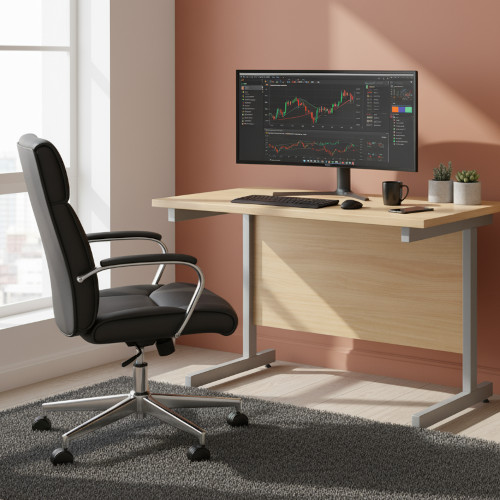 lifestyle image Cantilever Rectangular Return Office Desk Silver Legs W800xD600xH725mm Beech Ashford