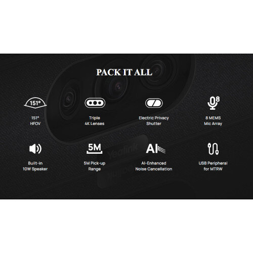 Yealink MeetingBar A25 Video Bar and CTP25 Touch Console Kit Bundle Black 3840 x 2160 pixels 30 fps