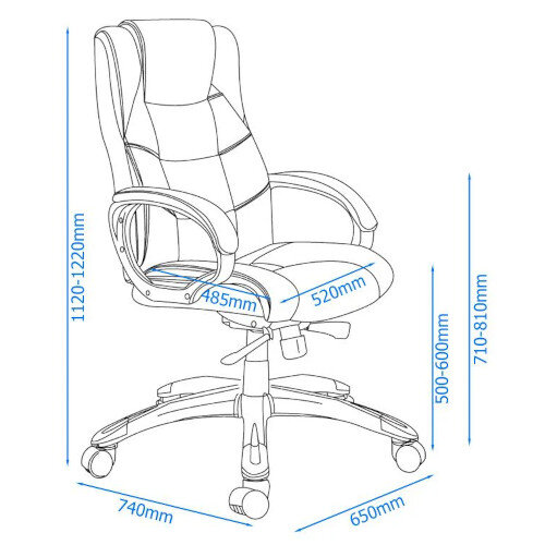 Alphason Houston Executive Chair - High Padded Back - Padded Arms - Chrome Frame - Cream - Dimensions