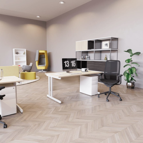 Office Desk Silver Double Cantilever Twin Leg Straight Desk Width 1400mm Beech Ashford Additional Image 1