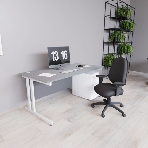 Office Desk Silver Double Cantilever Twin Leg Straight Desk Width 1400mm Beech Ashford Additional Image 2