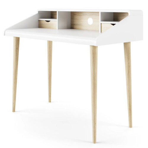 Yeovil Home Office Desk White & Sonoma Oak with Raised Monitor Mount & Two Drawers & Shelves W1194xD584xH965mm Additional Image 2