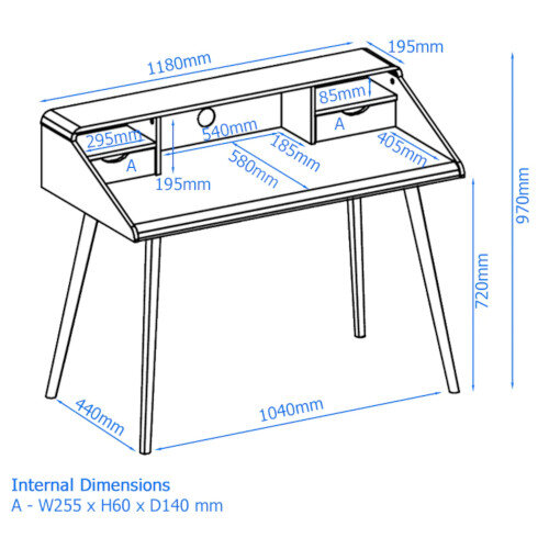 Yeovil Home Office Desk White & Sonoma Oak with Raised Monitor Mount & Two Drawers & Shelves W1194xD584xH965mm Additional Image 6