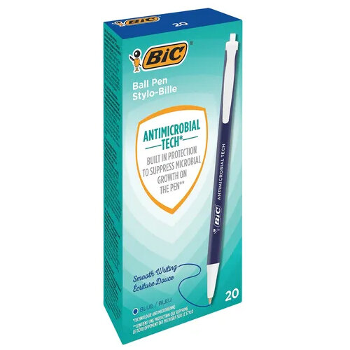 Bic Clic Stic Antimicrobial Ballpoint Pen Blue Pack of 20 500462 Hunt