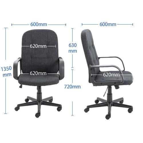Jack 2 Executive Office Chair - Nylon Frame, Charcoal, Ergonomic Comfort - dimensions