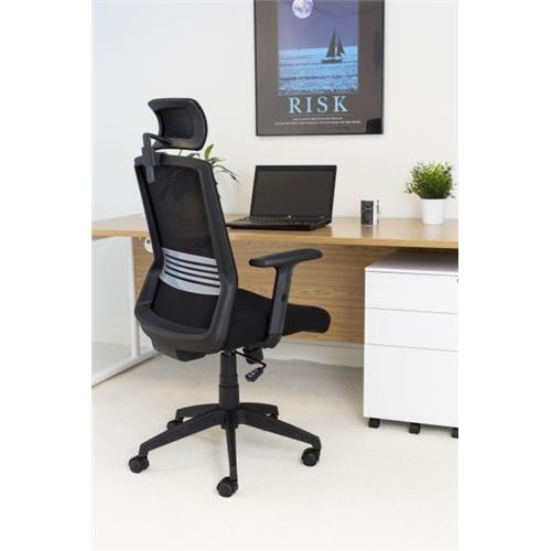 Angled back/side view Denali High-Back Ergonomic Office Posture Chair - Black Mesh - Lumbar Support - Headrest
