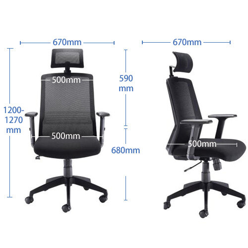 measurements - Denali High-Back Ergonomic Office Posture Chair - Black Mesh - Lumbar Support - Headrest