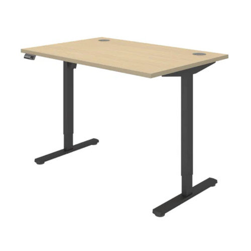 side angle of desk - Core Electric Single Motor Height Adjustable Sit Stand Desk 1200 x 800 Canadian Oak Top and Black frame 5 Year Warranty