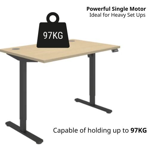Weight Tolerance - Core Electric Single Motor Height Adjustable Sit Stand Desk 1200 x 800 Canadian Oak Top and Black frame 5 Year Warranty