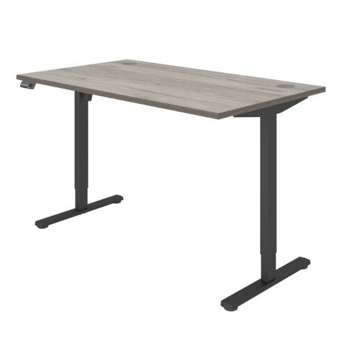 Side angle of desk - Core Electric Single Motor Height Adjustable Sit Stand Desk 1400 x 800 Alaskan Grey Oak Top and Black frame 5 Year Warranty