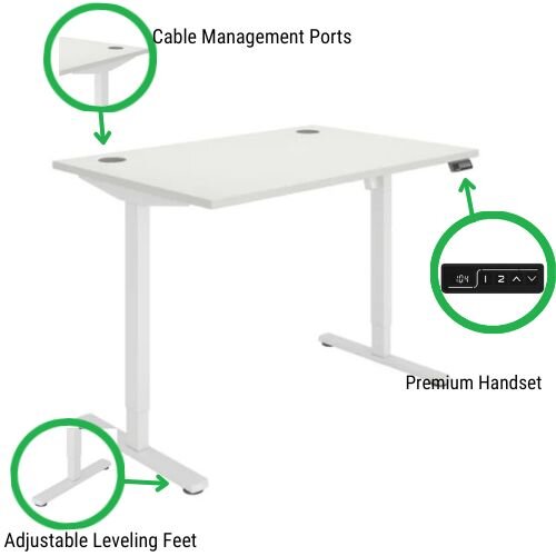 desk features Core Electric Single Motor Height Adjustable Sit Stand Desk 1200 x 800 Arctic White Top & White Frame with Memory Function - 5 Year Warranty