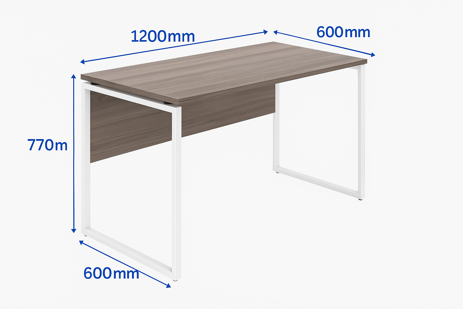 Camden Minimalist Desk with Grey Oak Top and White Square Metal Frame Additional Image 4