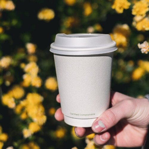 Compostable 8oz double wall coffee cup for hot drinks - Hot drinking cup with lid