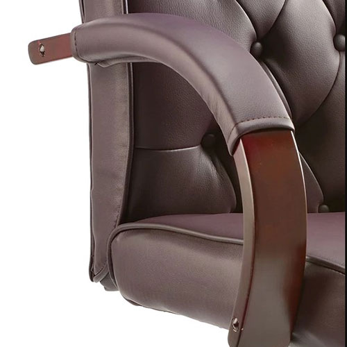 Chesterfield Traditional Executive Office Chair, Burgundy Leather Seat & Back - Fixed Wooden Padded Arms, 5-Star Base Additional Image 2
