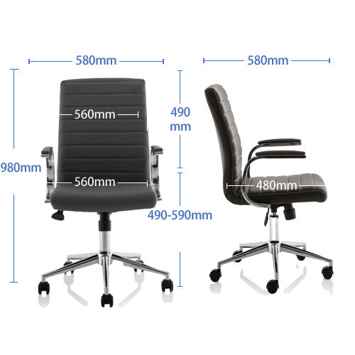 Ezra Executive Office Chair - Grey Leather, Chrome Base, Fixed Padded Arms, Stylish Design 3 Year Warranty - dimensions