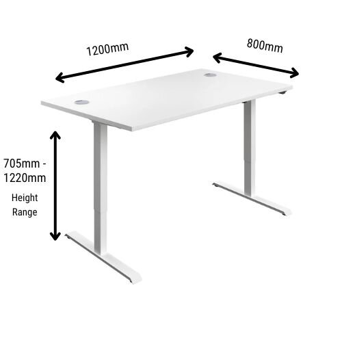 Dimensions - Electro Elevate Electric Single Motor Height Adjustable Sit Stand Office Desk W1200xD800 White Top White Frame 5 Year Warranty