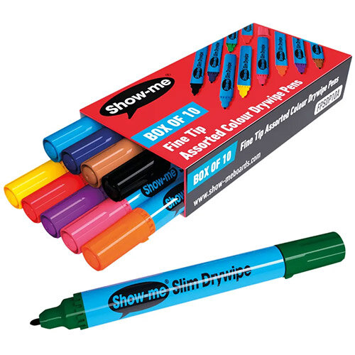 Showme Drywipe Pen Slim Barrel Fine Tip Pen Assorted Pack of 10 FSDP10A
