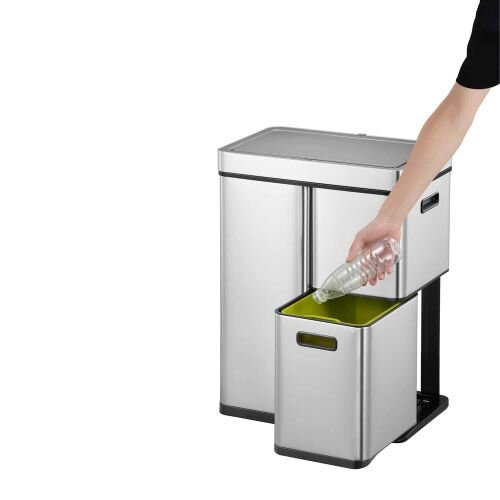 EKO Mirage Plus Sensor Recycling Bin 60L 3 Compartments - 30L + 15L x 2- Silver - Drawer easily pulls out to store recyclables
