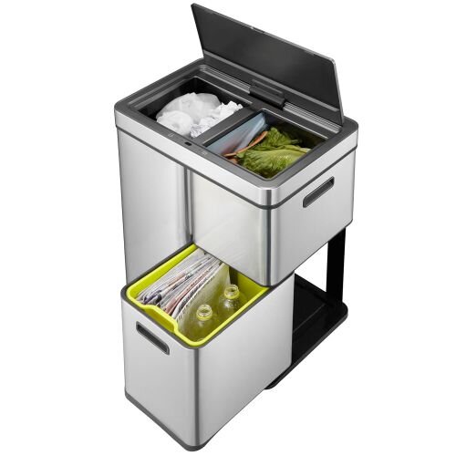 EKO Mirage Plus Sensor Recycling Bin 60L 3 Compartments - 30L + 15L x 2- Silver -  Separate compartments for general waste and recyclables