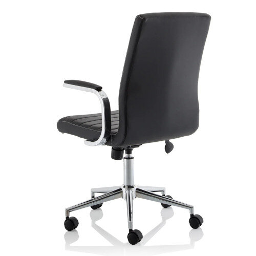 Ezra Executive Office Chair - Black Leather Seat & Back - Chrome Base - Fixed Padded Arms - back right