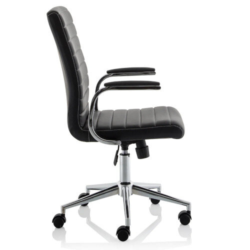 Ezra Executive Office Chair - Black Leather Seat & Back - Chrome Base - Fixed Padded Arms - right side