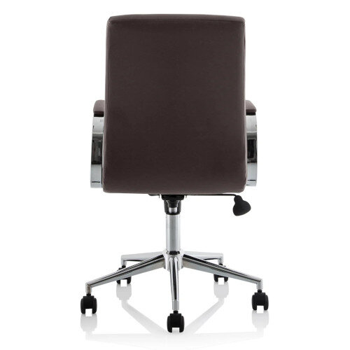 Ezra Executive Office Chair - Brown Leather Seat & Back - Chrome Base - Fixed Padded Arms - back
