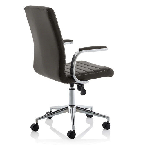 Ezra Executive Office Chair - Brown Leather Seat & Back - Chrome Base - Fixed Padded Arms - back right