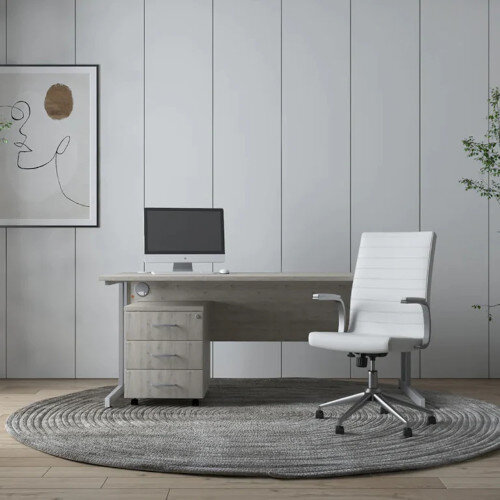 Ezra Executive Office Chair - Brown Leather Seat & Back - Chrome Base - Fixed Padded Arms