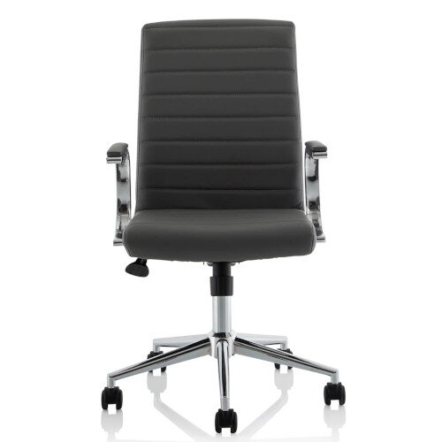 Ezra Executive Office Chair - Grey Leather, Chrome Base, Fixed Padded Arms, Stylish Design 3 Year Warranty - front