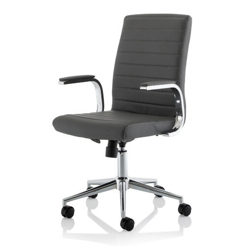 Ezra Executive Office Chair - Grey Leather, Chrome Base, Fixed Padded Arms, Stylish Design 3 Year Warranty - left side