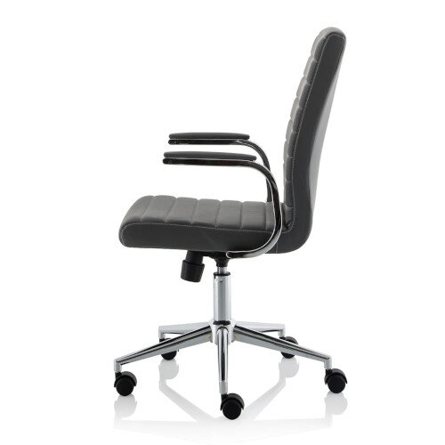 Ezra Executive Office Chair - Grey Leather, Chrome Base, Fixed Padded Arms, Stylish Design 3 Year Warranty - left edge