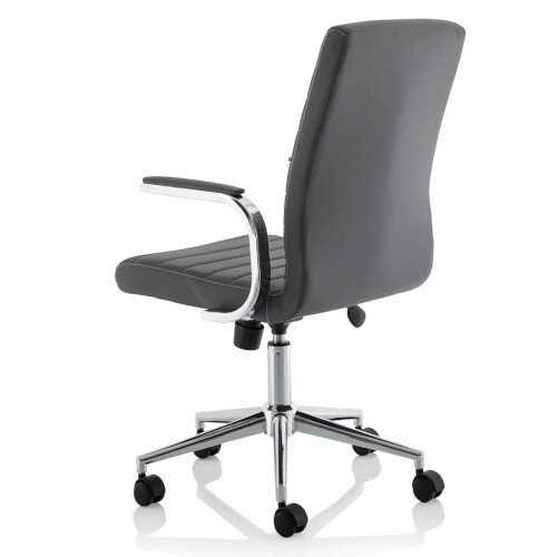 Ezra Executive Office Chair - Grey Leather, Chrome Base, Fixed Padded Arms, Stylish Design 3 Year Warranty - back left