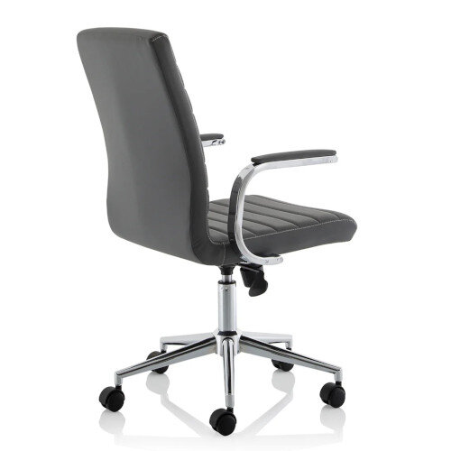 Ezra Executive Office Chair - Grey Leather, Chrome Base, Fixed Padded Arms, Stylish Design 3 Year Warranty - back right