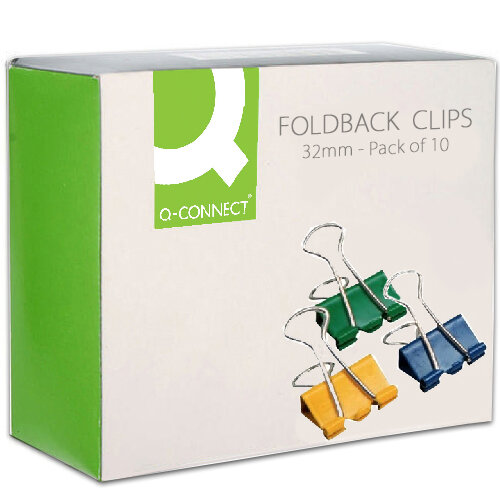  Q-Connect Foldback Clip 32mm Assorted (Pack of 10) KF03653 HuntOffice.ie